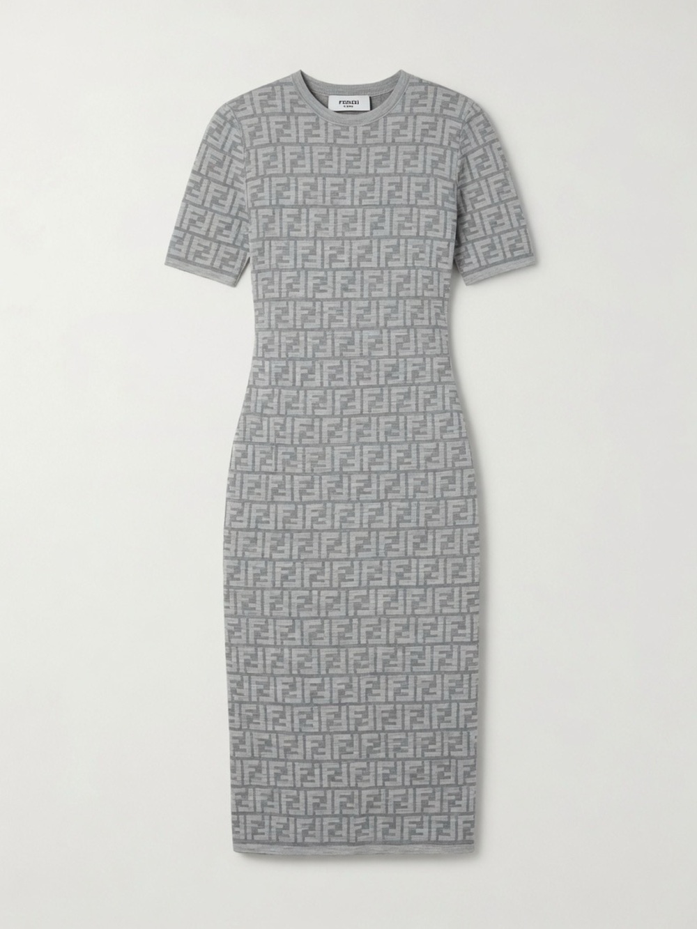 Fendi Light Grey FF Logo Knit Midi Dress